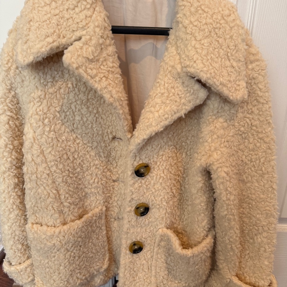 Free people Faux Shearling Sherpa Textured Teddy Coat Ivory Cozy Sz M